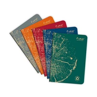 Abbildung von Clairefontaine 68486C Packung mit 5 Notizheften FOREVER Premium 14,8x21cm, 90g Recycling Papier, 48 Blatt,liniert,farbig sortiert, 1 Pack