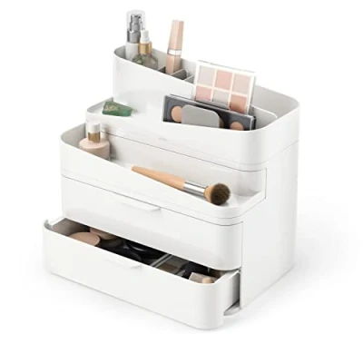 Abbildung von Umbra Glam Kosmetik Organizer, Modulare Aufbewahrungsbox mit 3 Schubladen und entnehmbaren Trennwänden, Weiss