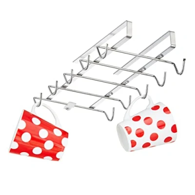 Abbildung von Relaxdays Tassenhalter Schrankeinsatz für 10 Tassen, Metall Tassenaufhänger Küche, Schrank, Regal, HBT 6x14x28cm, silber