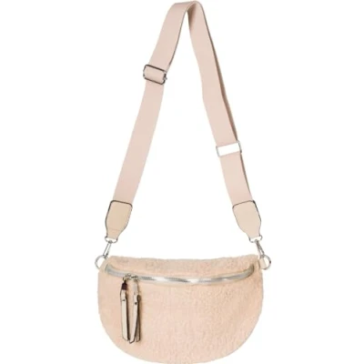 Abbildung von styleBREAKER Damen Teddyfell Halbmond Crossbody Schultertaschen Einfarbig, verstellbarer Schultergurt 02012403, Farbe:Hellbraun