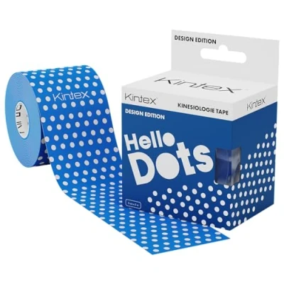 Abbildung von Kintex Kinesiologie Tape Design Edition, 5 cm x m, hautfreundliches &amp; wasserfestes Tape, Physio Medizinisches Sporttape (Hello Dots Blue)