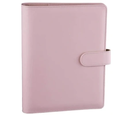 Abbildung von HAUTOCO A5 Binder, 6 Loch Ringbuch Abdeckung, Nachfüllbar Budget PU Leder Notizbuch Planer Organizer Binder für Büro Schule (ohne Innenpapier), Rosa