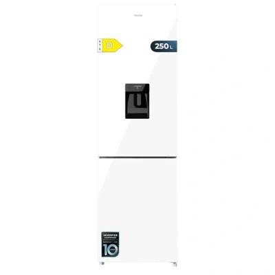 Abbildung von Cecotec Kombikühlschrank 250L Wasserspender Bolero Coolmarket Combi 250 WD White Glass D. No Frost, Inverter Kompressor, geringer Verbrauch, Fast Cooling Modus, umkehrbare Tür und Alarm.