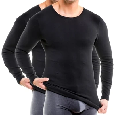 Abbildung von HERMKO 3640 2er Pack Herren Langarm Shirt (Weitere Farben) aus 100% Bio Baumwolle, Größe:D 6 = EU L, Farbe:schwarz