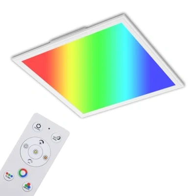 Abbildung von BRILONER LED Deckenlampe flach mit Fernbedienung, einstellbar von warmweiß bis kaltweiß, buntes RGB Licht, Lampe, Deckenleuchte, Wohnzimmerlampe, Panel, Küchenlampe, 45x45x7 cm, Weiß