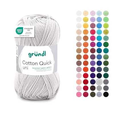 Abbildung von Gründl Wolle Cotton Quick uni dünne zum Häkeln Strickgarn Häkelgarn Glänzend und hautfreundlich 100% Baumwolle 1 Knäuel 50 g / 125 m Nadelstärke 3 4 lichtgrau