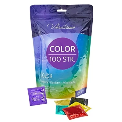 Abbildung von VIBRATISSIMO Color Kondome 100er Pack I gefühlsecht &amp; extra feucht Condoms for Men Bunte Verhütung Männer Buntes in rot, schwarz, grün, gelb, gold