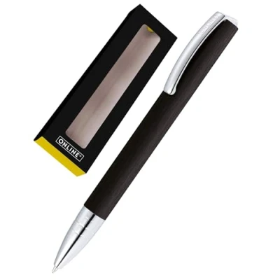 Abbildung von ONLINE Kugelschreiber Vision Black I Drehkugelschreiber mit Standard Großraummine in Strichstärke M, Schreibfarbe Schwarz Eleganter Kulli gebürsteter Oberfläche Geschenkbox