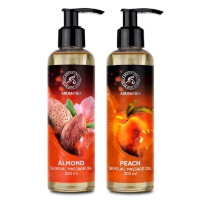 Abbildung von Sinnliches Massageöl Set 2x200ml Mandel &amp; Pfirsich Körperöl mit Mandelöl und Traubenkernöl Essbar Natürlich Kissable Massage Öl für Paare