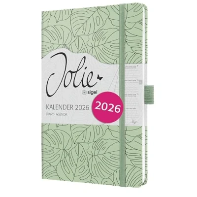 Abbildung von SIGEL J6353 Wochenkalender 2026 ca. A5, hellgrün, schwarz, Hardcover, Gummiband, Stiftschlaufe, Einstecktasche, 174 Seiten, vegan, Buchkalender, Terminplaner Kalenderbuch Jolie