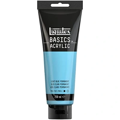 Abbildung von Liquitex 88700247 Basics Acrylfarbe, monopigmentierte Künstlerpigmente, lichtecht, mittlere Viskosität, Archivqualität, seidenglänzender Finish, 250ml Tube Hellblau Permanent