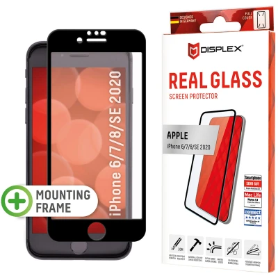 Abbildung von Apple iPhone SE (2022) Panzerglas Displex Real Glass FC Bildschirmschutzfolie Full Cover für das (2022 / 2020) 8 7 6(s)