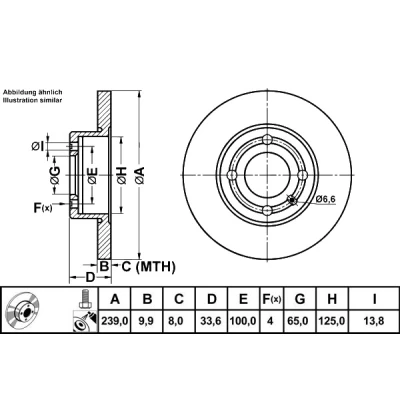 Abbildung von ATE 24.0110 0232.1 Bremsscheibe 239,0 9,9 4 100,0 voll beschichtet mit Schrauben VOLKSWAGEN: Polo III Hatchback, Classic, SEAT: Arosa