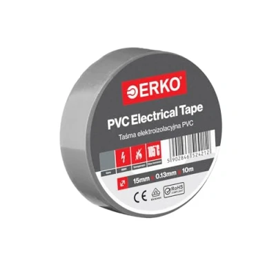 Abbildung von ERKO Isolierband Grau PVC 15mm x 10m Elektrische Leitungen Reparatur, Hochflexibel mit starker Klebekraft, Chemiebeständig, Polyvinyl Chlorid, Universal