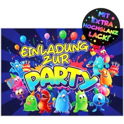 Abbildung von 12x MONSTER EINLADUNGSKARTEN KINDERGEBURTSTAG Junge Mädchen die frech bunten PARTY Karten sind perfekte EINLADUNG für Jungen Kinder GEBURTSTAG Einschulung KINDERPARTY