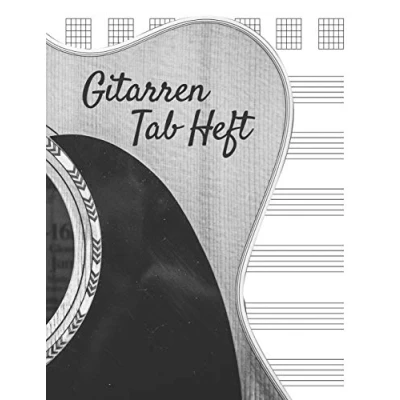 Abbildung von Gitarren Tab Heft: Übungsheft mit leeren Tabulaturlinien und Akkorddiagrammen