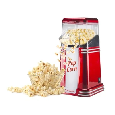Abbildung von BEPER 90.590Y Popcorn Maschine, 3 Minuten Popcorn, fettfrei, Heißluftzirkulation, Leistung 1200 W Rot