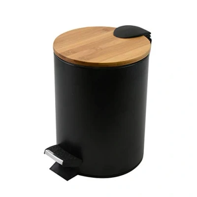 Abbildung von Spirella Kosmetikeimer 5 Liter Edelstahl Bambus mit Absenkautomatik und Inneneimer Adonis Badezimmer Mülleimer Softclose Abfalleimer Schwarz