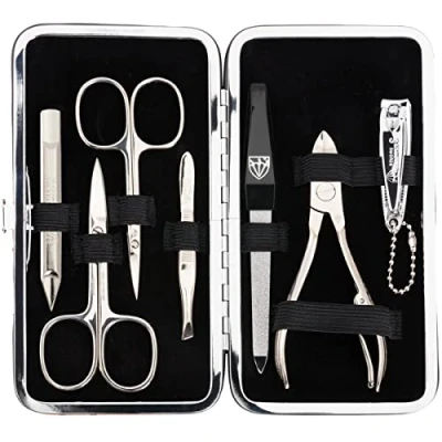 Abbildung von DREI SCHWERTER Germany &#039;Sanremo&#039; Hochwertiges Maniküreset Nagel Set Etui in rotem Kunstleder Inhalt: Nagelschere, Hautschere, Nagelzange, Pinzette, Saphirnagelfeile und vieles mehr!