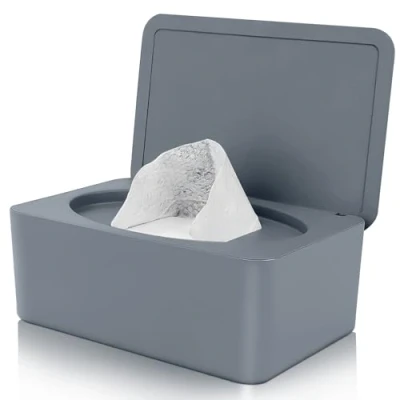 Abbildung von Feuchttücher Box, Hält Tücher Frisch, Feuchtuchspender für Babys, Nachfüllbare Feuchtes Box mit Deckel, Aufbewahrungsbox Spender Zuhause und Büro,grau