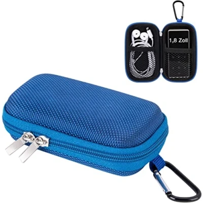 Abbildung von AGPTEK Tasche für 1,8 Zoll MP3 Player, Tragbar Muschelschale Kasten Hülle Etui iPod Nano, Kopfhörer, Kleingeld, Schlüssel, Karte, Blau