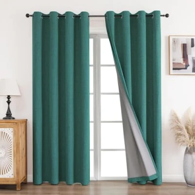 Abbildung von CUCRAF Vorhang 100% Blickdicht Leinen Gardinen mit Ösen Verdunklungsvorhänge Waldgrün H225 x B140 cm 2er Set, Thermovorhang Kälteschutz Schallschutz für Wohnzimmer Schlafzimmer