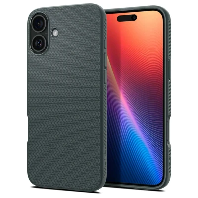 Abbildung von Apple iPhone 16 Hülle Silikon Spigen Soft Case/Backcover Handyhülle Grün Shockproof/Stoßfest