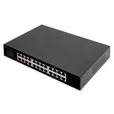 Abbildung von DIGITUS 24 Port Gigabit Netzwerk Switch unmanaged lüfterlos VLAN Modus DIP Schalter 10/100/1000 Mbps inkl. 19&quot; Montagewinkeln schwarz