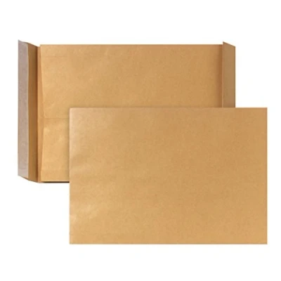 Abbildung von Bong Faltentasche C4 (10 Stück), haftklebende Faltentaschen mit Klotzboden und Seitenfalte, Versandtaschen aus braunem Kraftpapier, 324x229x40 mm, 130g/m²