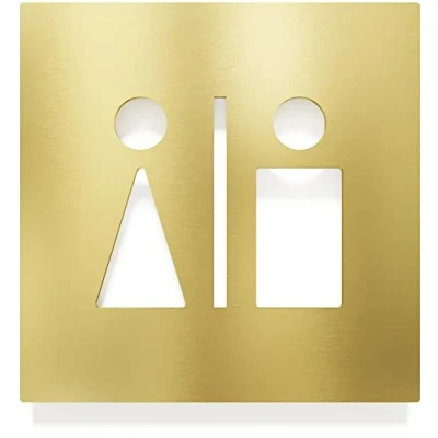 Abbildung von Messing WC Schild selbstklebend &amp; matt gebürstet Design Toiletten C 03 M