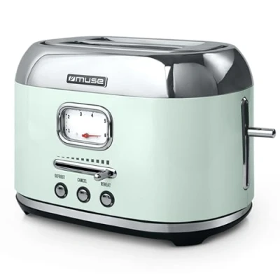 Abbildung von Muse Retro Toaster, 2 Scheiben, 6 Bräunungsstufen, analoge Anzeige, beleuchtete Tasten, Krümelschublade, pastell grün