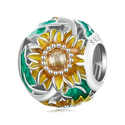 Abbildung von Sonnenblumen Anhänger, 925er Sterlingsilber, Blumen Rose, Charm, Liebe, Familie, Weihnachten, für Pandora Charm Armband, Sterling Silber