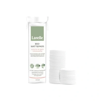 Abbildung von Larelle Bio Wattepads rund, 80 Stück, GOTS Ecocert, ca. Ø57 mm, perfekt für die tägliche Schönheitspflege