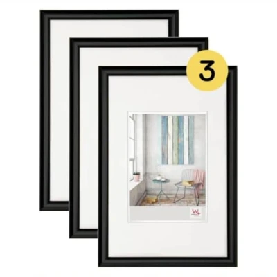 Abbildung von walther design Bilderrahmen schwarz 30 x 40 cm 3er Pack, Trendstyle Kunststoffrahmen KP040B3