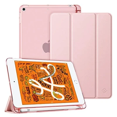 Abbildung von Fintie Hülle mit Pencil Halter für iPad Mini 5 2019 Ultradünne Superleicht Schutzhülle transparenter Rückseite Abdeckung Auto Schlaf/Wach (5. Generation), Roségold