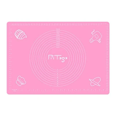 Abbildung von Pritogo Backmatte (65 x 45 cm Rosa) Silikonmatte mit Skala Backunterlage Teigmatte Rollmatte Antihaft extra stabil rutschfest