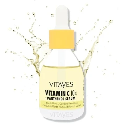 Abbildung von Vitayes Vitamin C 10% + Panthenol Serum, Hochwirksame Hautverjüngung, Anti Falten, Aufhellung, Feuchtigkeitsspendend, Hautpflege, Beauty Booster, Gesichtsserum für strahlende Haut