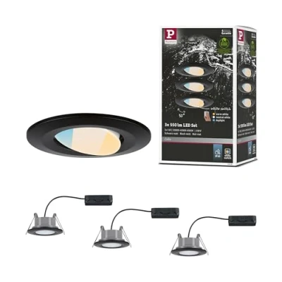 Abbildung von Paulmann 93096 LED Einbauleuchte Calla 3er Set schwenkbar IP65 90mm 30 3x550lm White Switch incl. 3x5 Watt Schwarz matt Kunststoff 3000 K