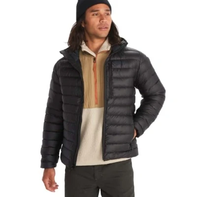Abbildung von Marmot Herren Highlander Hoody, Leichte Daunenjacke, warme Winterjacke, wasserabweisende Steppjacke, winddichte Funktionsjacke, klein packbare Outdoorjacke mit Kapuze, Black, XL