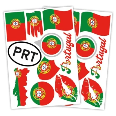 Abbildung von Finest Folia 2er Set DIN A4 Länderaufkleber Fahne Aufkleber Länderfahne Flagge für Auto Motorrad Sticker Länderflagge selbstklebend wetterfest R217 (46 Portugal)