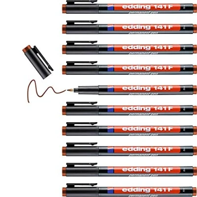 Abbildung von edding 141 F Permanenter Folienschreiber braun 10 Stifte Rundspitze 0,6 mm Stift zum Schreiben auf Glas, Kunststoff, Folien und glatten Oberflächen schnelltrocknend, wisch wasserfest