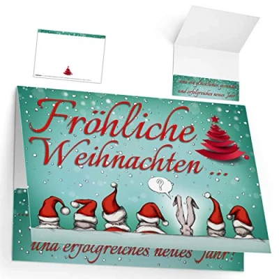 Abbildung von Weihnachtskarten Set (12 Stück) WEIHNACHTSMÜTZEN lustige Klappkarten ideal privat &amp; geschäftlich Frohe Weihnachten Karten von BREITENWERK
