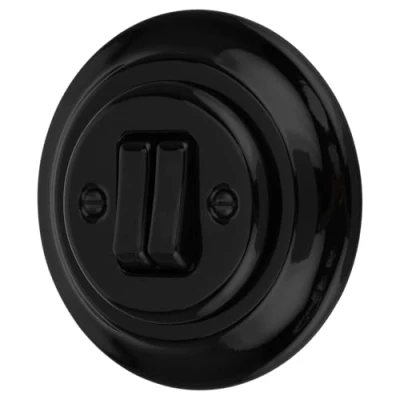 Abbildung von Unterputz Porzellan Retro Doppelschalter, All in One, Serie PR1 schwarz