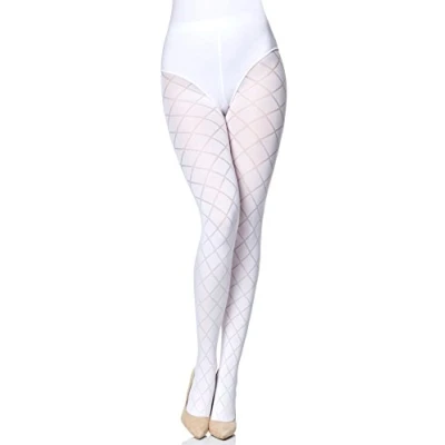 Abbildung von Merry Style Damen blickdichte Strumpfhose mit Muster MS 328 60 DEN (Weiß, XL (44 48))