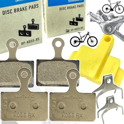 Abbildung von F26 Original BP K05S RX Resin Kompatibel mit Shimano (K03S) Scheibenbremsen Bremsbeläge Fahrrad MTB Ebike XT SLX XTR Road Gravel 105 Ultegra Dura Ace GRX Disc Scheibenbremsbeläge 2 Paar +Bleedblock