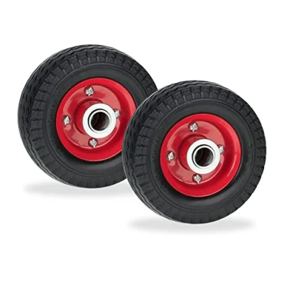 Abbildung von Relaxdays Rad für Roller, E Scooter, 6x2&quot;, 2er Set, Vollgummi, Stahlfelge, Ersatzrad, pannensicher, 50 kg, schwarz/rot