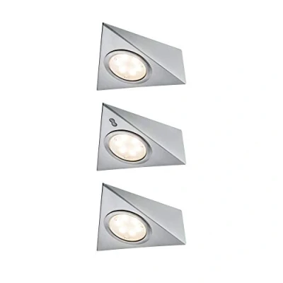 Abbildung von Paulmann 93572 LED Unterschrankleuchte Dreieck mit Näherungssensor eckig incl. 3x2,8 Watt Schrankleuchte Eisen gebürstet Schranklicht Metall, Glas