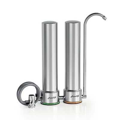 Abbildung von Frizzlife DS99 S Theken Wasserfiltersystem, 7 stufige Edelstahl Wasserfilterung, 0,5 Mikron NSF zertifizierte Elemente reduziert 99,99% Blei, Chlor, Schwermetalle, Kalk und Kalkablagerungen