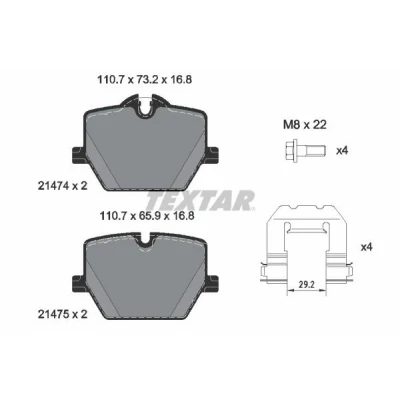 Abbildung von TEXTAR 2147401 Bremsbelagsatz für Verschleißwarnanzeiger vorbereitet mit Bremssattelschrauben Zubehör BMW: 3 Saloon, Touring