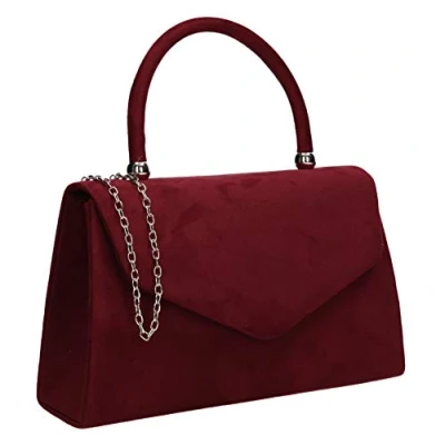 Abbildung von SwankySwans Kendall Clutch für Damen, Veloursleder, Party, Abschlussball, Clutch, Rot (Burgunderrot), 7x14x24 cm (W x H L)